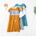 Drawstring Waist Color Block Short Sleeve T-shirt Dress