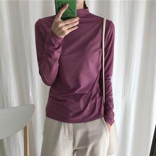Long-sleeve Mock Neck Fleece-lined T-shirt