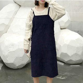 Spaghetti Strap Midi Corduroy Dress
