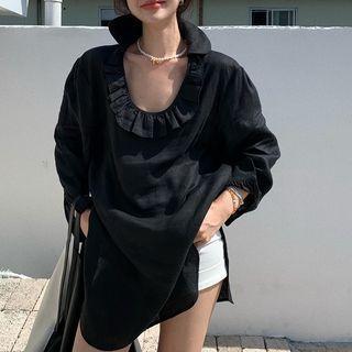 Asymmetrical Plain Blouse Black - One Size