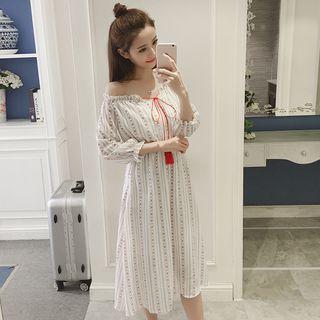 Printed Off Shoulder 3/4 Sleeve Chiffon Dress