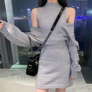 Set: Sleeveless Mini Knit Dress + Sweater