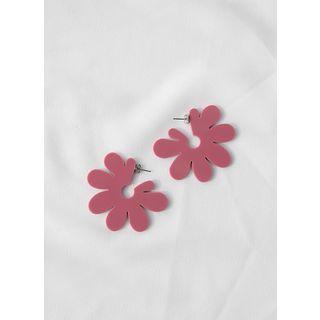 Plastic Flower Earrings Dark Pink - One Size