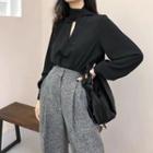 Set: Puff-sleeve Blouse + Melange Wide Leg Pants