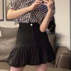 Peter Pan Collar Plaid Shirt / High-waist A-line Mini Skirt