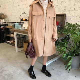 Plain Long Loose-fit Woolen Jacket