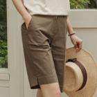 Band-waist Slit-side Bermuda Shorts