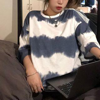 Elbow-sleeve Tie Dye T-shirt Gray & White - One Size