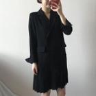 Pleated Double-breasted Blazer Dress Black - One Size
