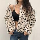 Leopard Print Fleece Buttoned Jacket