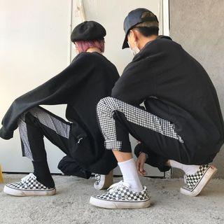 Couple Matching Plaid Panel Straight-fit Pants