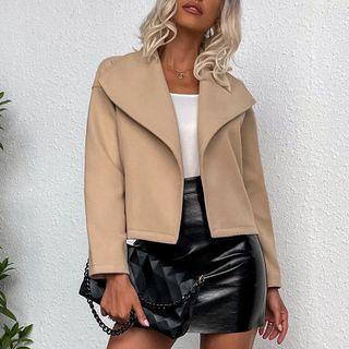 Long-sleeve Collar Plain Cropped Jacket