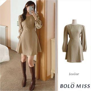 Long-sleeve Crew Neck A-line Dress