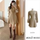 Long-sleeve Crew Neck A-line Dress