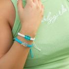 Set Of 2: Bead Acrylic Woven Braided Bracelet Set Of 2 - Blue & White - One Size