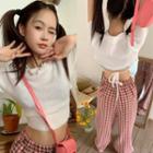 Short-sleeve Bow-back Crop Knit Top