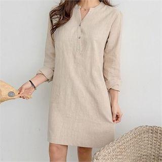 Half-placket Linen Mini Shirtdress