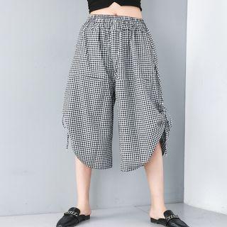 Plaid Cropped Harem Pants Gingham - Black & White - One Size