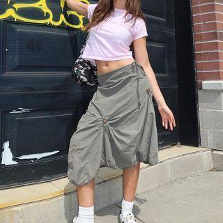 Plain High-waist Irregular Midi Skirt