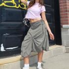 Plain High-waist Irregular Midi Skirt