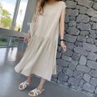 Sleeveless Linen Blend Dress Beige - One Size