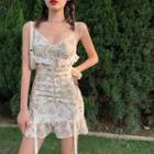 Ruffle Floral Slim-fit Sleeveless Dress