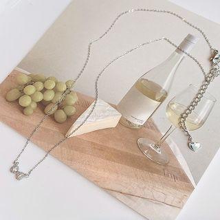 Bow Rhinestone Pendant Necklace 01 - Silver - One Size