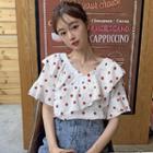 Short-sleeve Polka Dot Ruffle Blouse