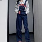 Zip-up Lettering Sweatshirt / Loose Fit Plain Overalls