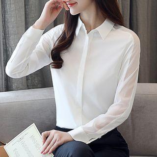 Long-sleeve Chiffon Paneled Shirt