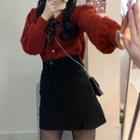 Tie Neck Cardigan / Mini Fitted Skirt