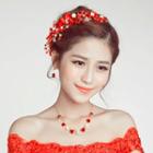 Bridal Set: Flower Rhinestone Headpiece + Clip-on Earrings + Necklace