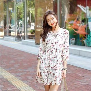 Tie-neck Floral Print Dress