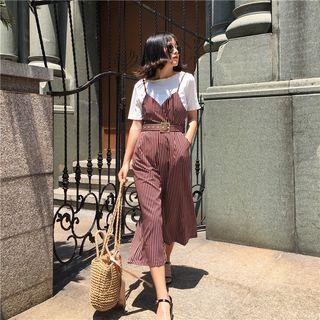Set: Short-sleeve T-shirt + Striped Jumpsuit