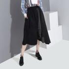 Asymmetric Paneled Midi A-line Skirt Black - One Size