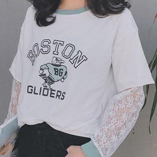 Lace Panel Mock Two Piece Pullover