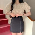 Balloon-sleeve Pointelle Knit Top / Mini A-line Skirt