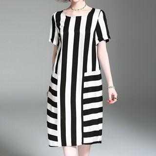 Striped Short-sleeve Shift Dress