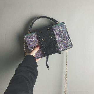 Sequined Lace-up Satchel
