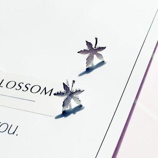 925 Sterling Silver Maple Leaf Stud Earring 1 Pair - Silver - One Size
