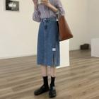 Slit-hem Midi Denim Pencil Skirt