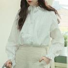Long-sleeve Frill-trim Lace Blouse