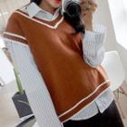 V-neck Contrast-piping Knit Vest