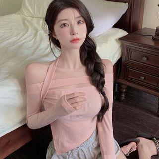 Halter Off-shoulder Cropped T-shirt