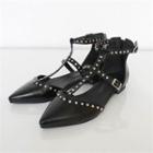 Pointy-toe Studded Ankle-strap Flats
