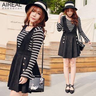 Set: Long-sleeve Striped Top + Jumper Skirt