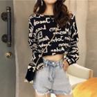 Long-sleeve Crop Lettering T-shirt