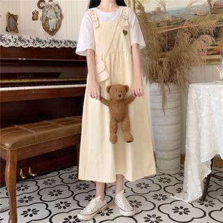 Midi A-line Overall Dress / Short-sleeve Shirt / T-shirt / Set