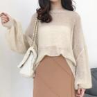 Puff-sleeve Sheer Sweater