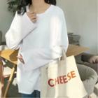 Long-sleeve Slit-side T-shirt White - One Size